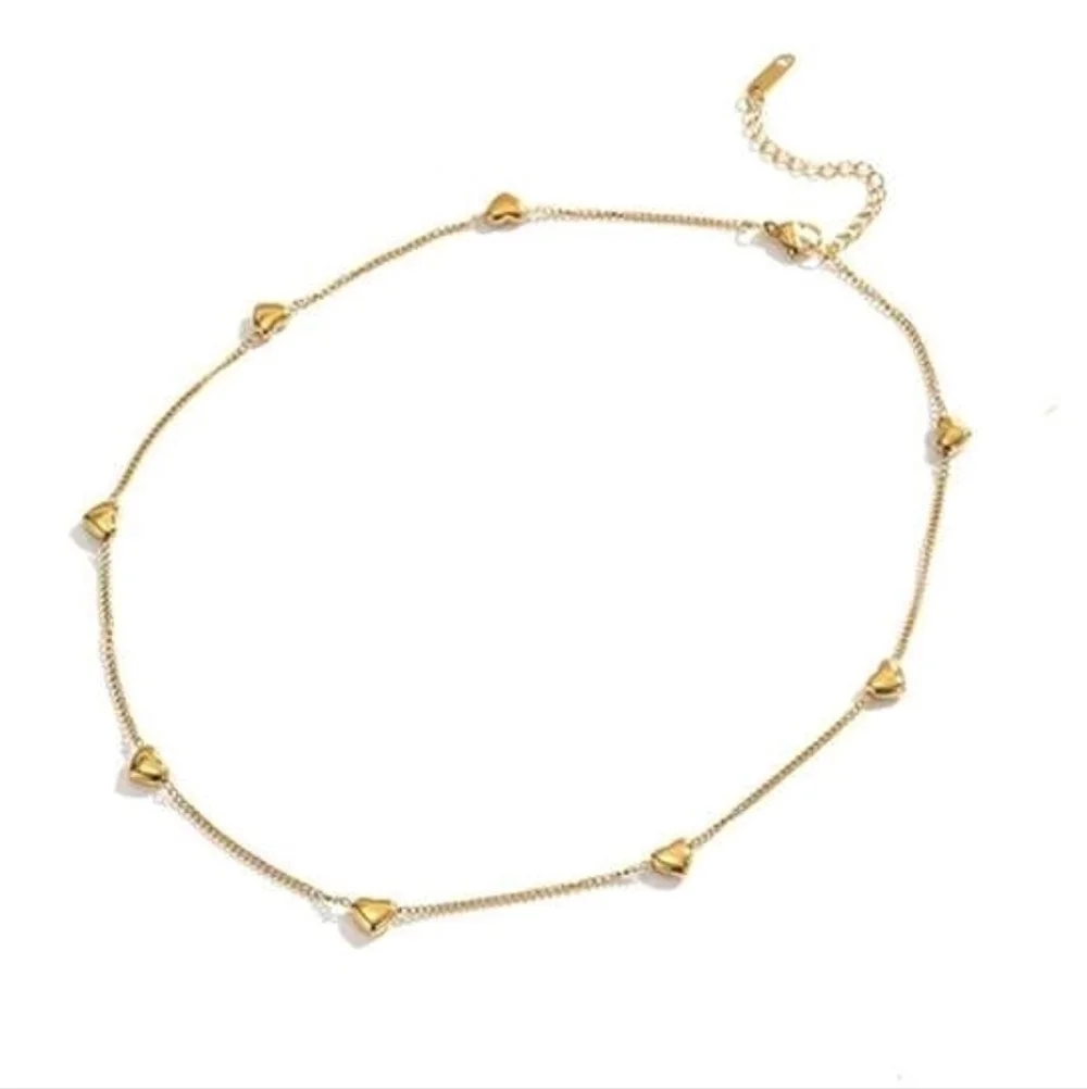 NEW! 18K Gold Plated Minimalist Simple Petite Hearts Station Chain Necklace - Picture 4 of 6